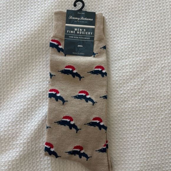 NWT Tommy Bahama Men's Tan Santa Marlins Dolphin Dress Socks Christmas OS funny - Picture 1 of 4